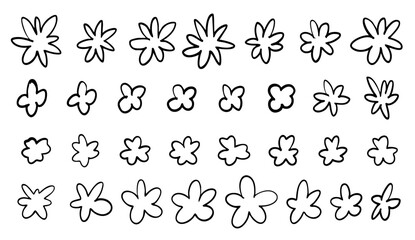 手書きの花のイラストセット　ベクター黒