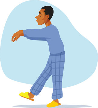 Man Sleepwalking Wearing Pajama Suit Vector Illustration Character. Guy experiencing a sleep-disrupting event during the night
