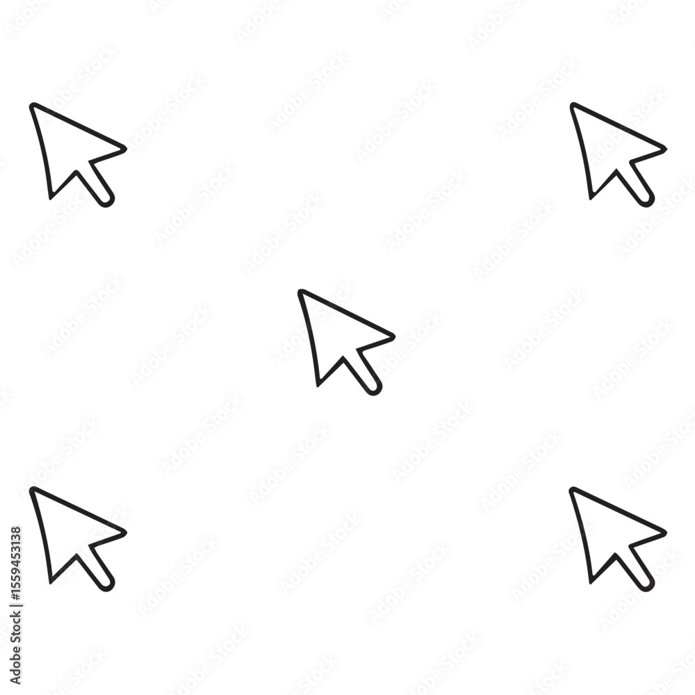 Fototapete a simple black outline of a computer mouse cursor arrow icon repeated in a scattered pattern on a wh
