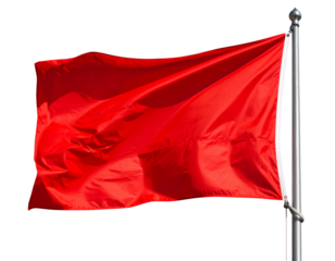  Bright Red Flag Waving Dynamically Against Clear Blue Sky, Isolated PNG