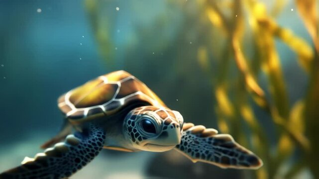 Baby sea turtle swimming in the sea