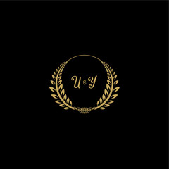 UY beautiful feminine and elegant wedding monogram initial logo with circle floral gold