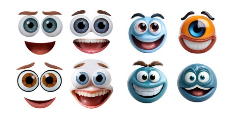 Fototapeta premium Colorful Cartoon Eye Expressions on Transparent Background