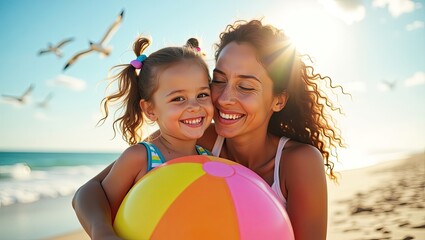happy family having fun on the beach