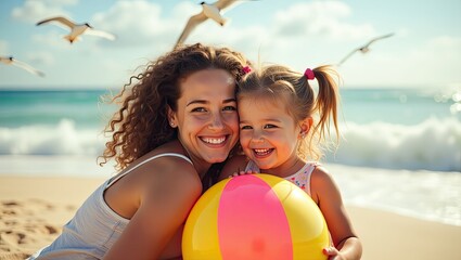 mother and daughter playing on the beach