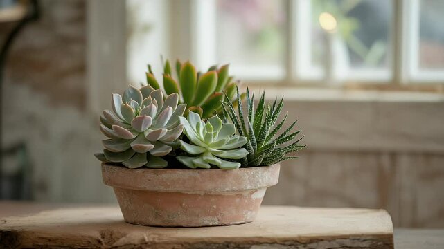 Succulents in terracotta pot tranquil home decor plants