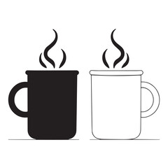 Two steaming mugs one black silhouette and one white outline representing hot beverages
