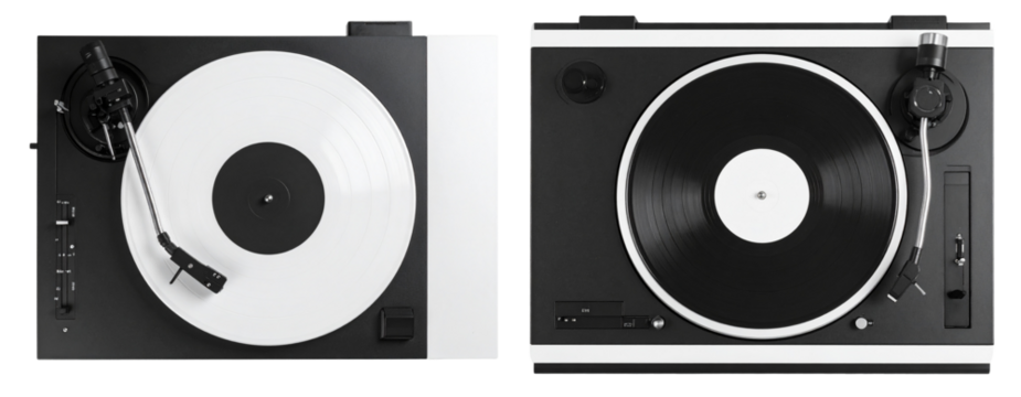  Set ofThree-Quarter Angle of Retro Portable Suitcase Record Player, Isolated PNG