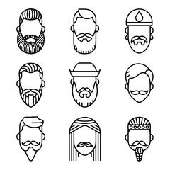 Unique high quality Beard and mustache line icon set
