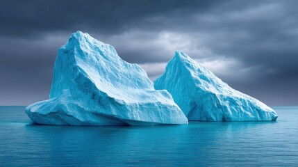 Majestic Icebergs Floating in Serene Blue Waters Under Dark Skies