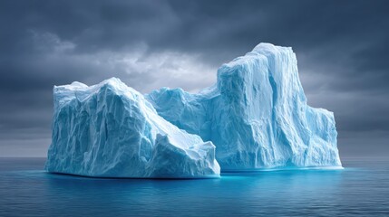 Stunning Iceberg Surrounded by Dark Clouds and Calm Ocean Waters