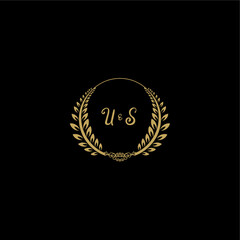 Fototapeta premium US beautiful feminine and elegant wedding monogram initial logo with circle floral gold