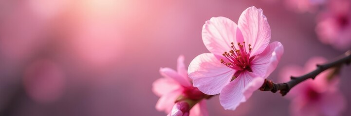 Naklejka premium Delicate pink blossoms, soft focus, blurred petals, romantic, rose