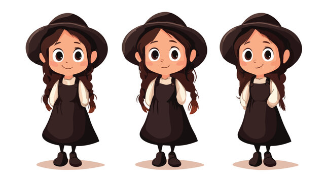Amish Little Girl Cute Cartoon Flat Vector Illustration