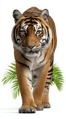 Obraz premium Majestic Tiger Walking with Lush Greenery in the Background