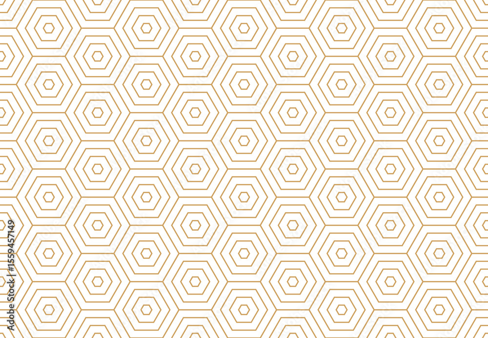 Wall mural seamless pattern features a clean, repeating honeycomb-like grid of concentric golden hexagons on a 