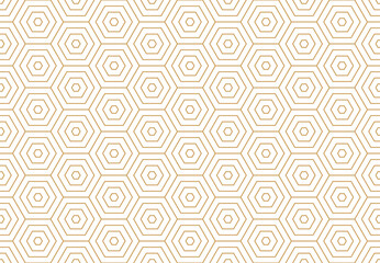 seamless pattern features a clean, repeating honeycomb-like grid of concentric golden hexagons on a white background, offering a modern and minimalist aesthetic vector.