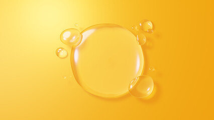 3D Illustration.Background image of multiple water droplets on yellow background. (Horizontal)	