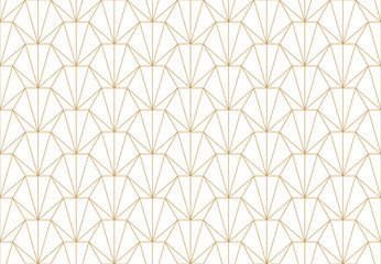 Hexagon seamless pattern with elegant art deco inspired design with golden lines forming fanned geometric shapes, creating a luxurious and repeating background , vector illustration.