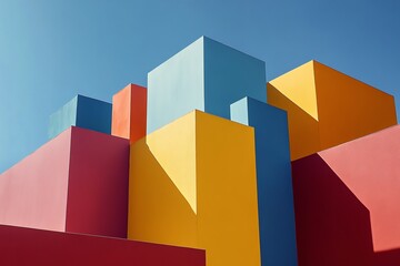 Obraz premium Abstract Layered Color Blocks Against a Sky Background