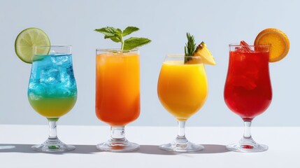 Colorful Assortment of Refreshing Summer Cocktails on a Table