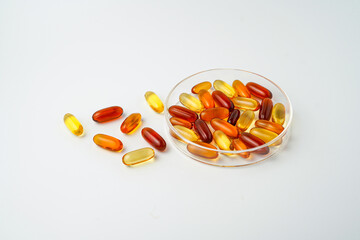 Vitamins capsules, fish oil, soft gels, supplements, omega 3, omega 9, vitamin D, vitamin E