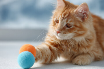 playful cat engaging with bright ball surrounded by clean ultrabright background