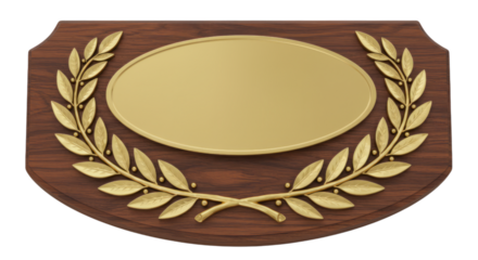 Wooden Plaque With Golden Wreath and Empty Plate