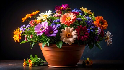 Vibrant Flower Arrangement in Terracotta Pot