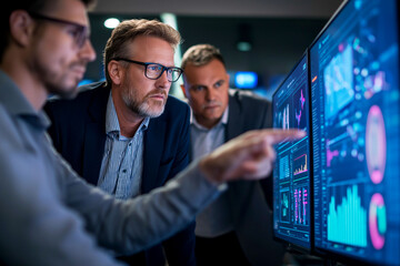 Network security architect firewall encryption technology. Infrastructure strategy technology. Business team analyzing breach prevention strategies