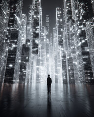 Obraz premium Data scientist big data decision. Data scientist analyzing vast digital datasets in a modern environment.