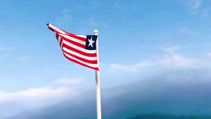 4k Footage Liberia flag in the wind, blue sky with a cinematic view, Liberia Flag waving in the wind with a drone shot sky background. It's the Perfect Loop national holiday and Independence Day