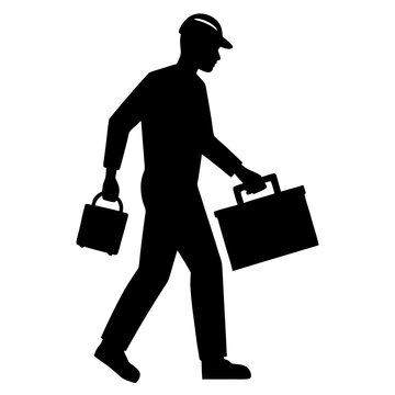recommend clip art: Worker carrying toolbox silhouette illustration