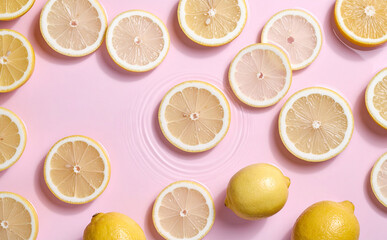 水面に浮かぶレモンの背景素材