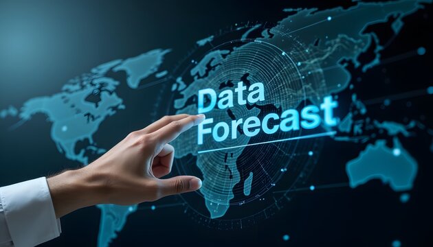 Futuristic Data Forecast Technology Over World Map for Business and Analytics Insights