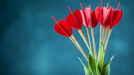 Red Darts in Green Leaves Abstract Art