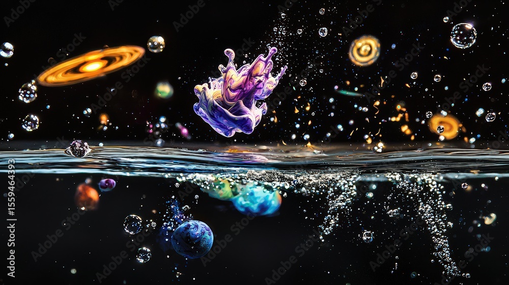 Poster ink drop expansion in water cosmic theme artistic photography abstract close-up perspective visual e