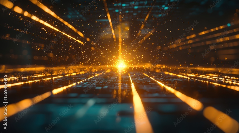 Poster futuristic light beam network illuminating digital landscapes virtual realm visual art high-tech env