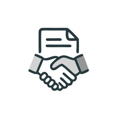 Partnership agreement and handshake icon for finalized business deals. Suitable for business presentations, contracts, websites, and marketing materials.