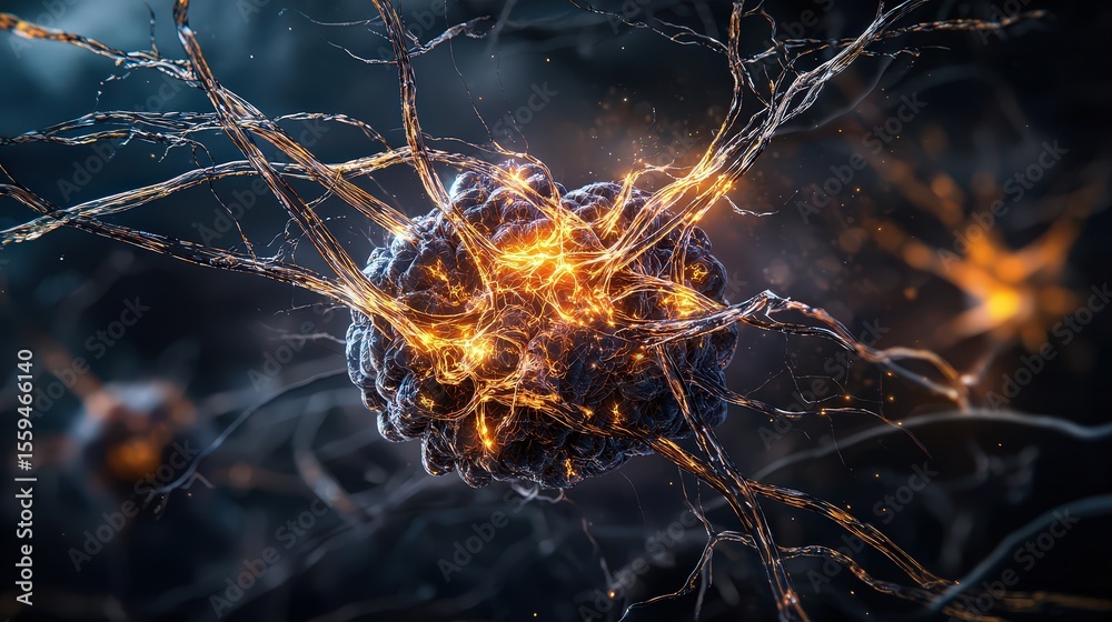 Aufkleber Intricate network of glowing neurons digital realm abstract art sci-fi environment macro concept