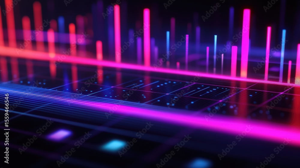 Fototapete Dynamic graphic equalizer displaying frequency controls in a modern digital space vibrant colors abstract view