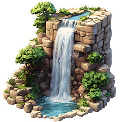 waterfall mountain 3d element
