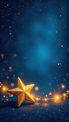 Golden star vector, panoramic blue backdrop Perfect for celebratory designs , vivid, isolated