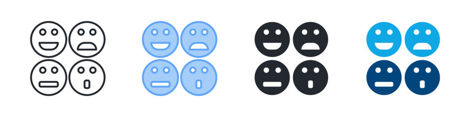 Expression Icon Set Multiple Style. Designed In Outline, Blue, Glyph, Dual Tone