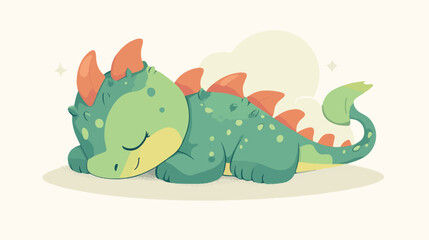 Adorable Tired Baby Dragon Asleep - Vector Illustration