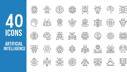 Artificial Intelligence: Essential Black Line Icons Set