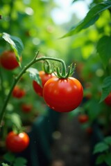 High-tech tomato plants thrive under digital network display, growing, tech, sustainable