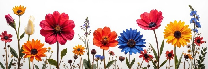 Intricate dried flower composition, vibrant colors, isolated on white, dried arrangement, dried petals