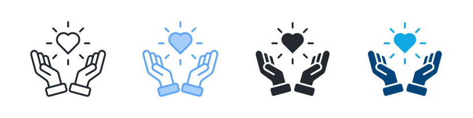 Kindness Icon Set Multiple Style. Designed In Outline, Blue, Glyph, Dual Tone