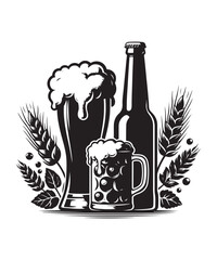 Beer mug of beer silhouette vector Illustration isolated on white background.